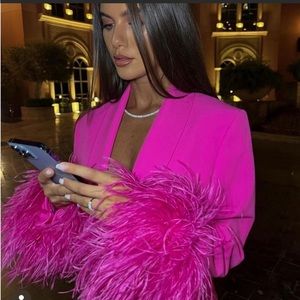 💕💖 HOT ITEM!!! ZARA Hot Pink Blazer with Feather Sleeve!!